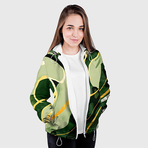 Женская куртка Зеленый природный паттерн / 3D-Белый – фото 3