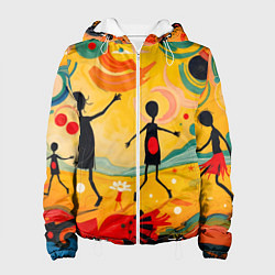 Куртка с капюшоном женская Радостные солнечные человечки, цвет: 3D-белый
