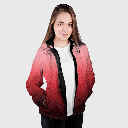 Женская куртка Мягкий градиент красно-розовый текстура крошка / 3D-Черный – фото 3