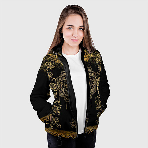 Женская куртка Лотос мандала и символ Ом с золотыми узорами / 3D-Черный – фото 3