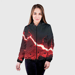 Куртка с капюшоном женская Красная молния на черной текстуре, цвет: 3D-черный — фото 2