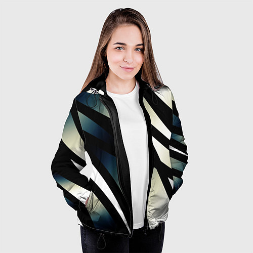 Женская куртка Чёрно-белый с синим затемнением полосы / 3D-Черный – фото 3