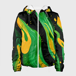 Куртка с капюшоном женская Зелено-желтая краска на черном, цвет: 3D-белый