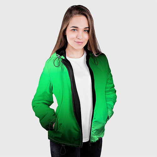 Женская куртка Чёрно-зелёный градиент пополам / 3D-Черный – фото 3