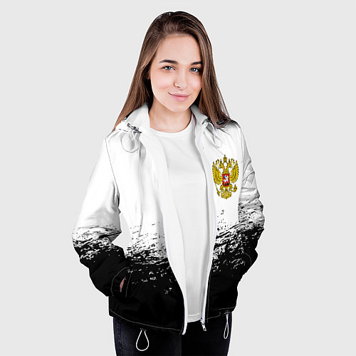 Женская куртка Россия черно белые краски / 3D-Белый – фото 3
