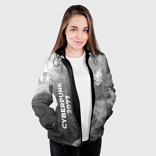 Женская куртка Cyberpunk 2077 - grey gradient вертикально / 3D-Черный – фото 3