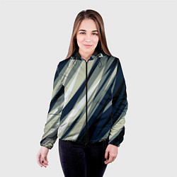 Куртка с капюшоном женская Синий с оливковым диагональные полосы, цвет: 3D-черный — фото 2