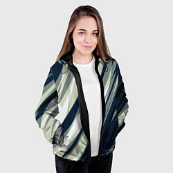 Куртка с капюшоном женская Синий с оливковым диагональные полосы, цвет: 3D-черный — фото 2