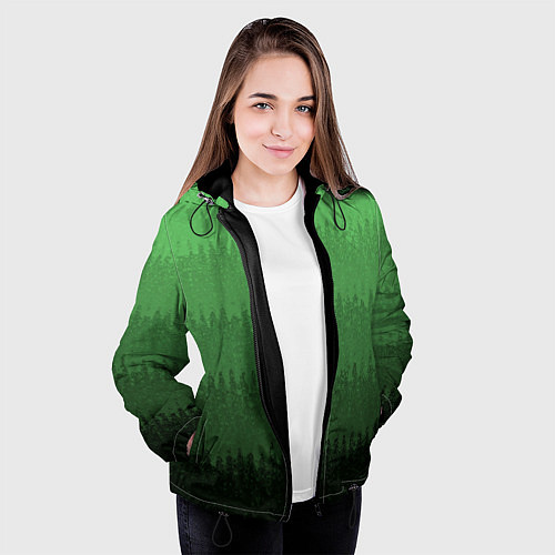 Женская куртка Зеленый градиент текстурные полосы / 3D-Черный – фото 3