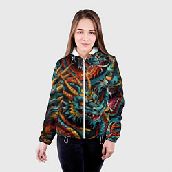 Куртка с капюшоном женская Татуировка дракона ирезуми, цвет: 3D-белый — фото 2