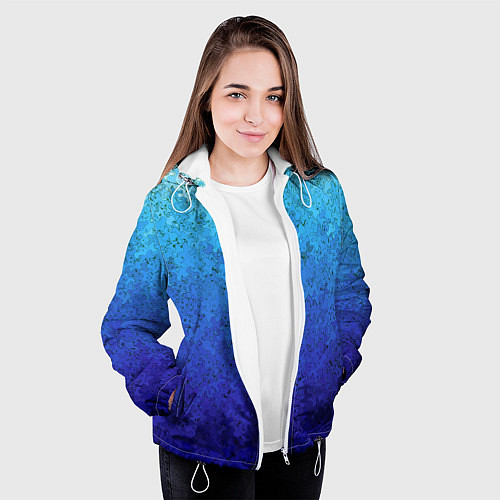 Женская куртка Сине-голубой градиент текстура / 3D-Белый – фото 3