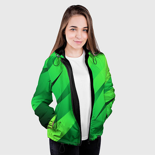 Женская куртка Сочный зелёный абстрактные полосы / 3D-Черный – фото 3