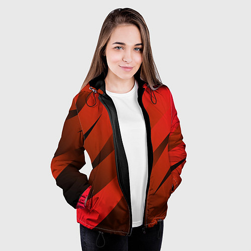 Женская куртка Красно-коричневый абстрактные полосы / 3D-Черный – фото 3