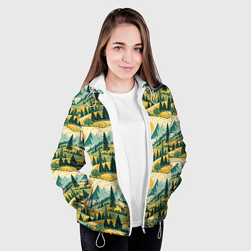 Женская куртка Горные пейзажи ретро стиль / 3D-Белый – фото 3