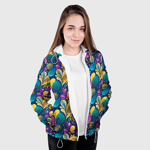 Женская куртка Динамическая неоновая абстракция / 3D-Белый – фото 3