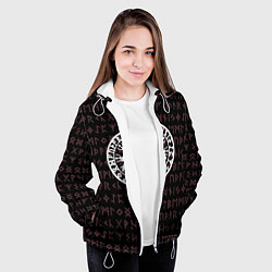 Куртка с капюшоном женская Древние символы руны и обереги Вегвизир, цвет: 3D-белый — фото 2