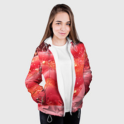 Куртка с капюшоном женская Розовая волнистая блестящая текстура, цвет: 3D-белый — фото 2