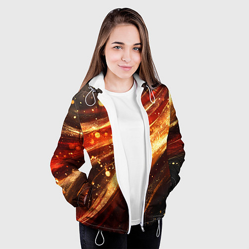 Женская куртка Красно-золотая текстура на черном / 3D-Белый – фото 3