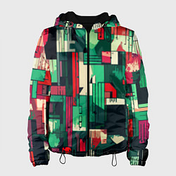 Куртка с капюшоном женская Абстракция красно-зелёный геометричный, цвет: 3D-черный