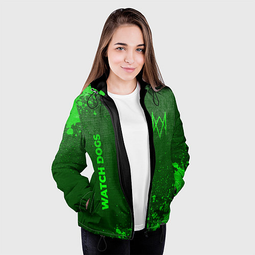 Женская куртка Watch Dogs - green gradient вертикально / 3D-Черный – фото 3