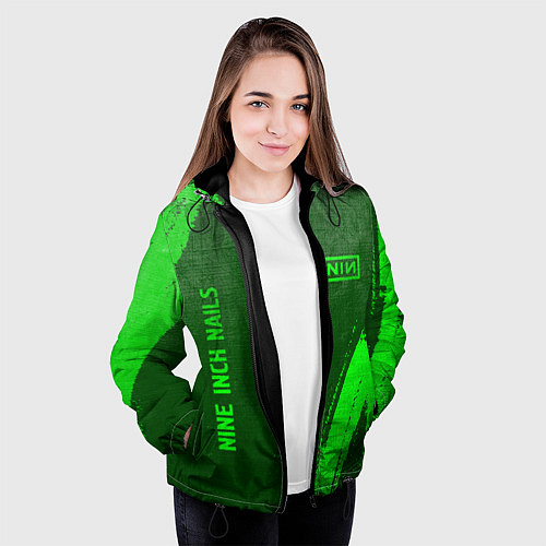 Женская куртка Nine Inch Nails - green gradient вертикально / 3D-Черный – фото 3