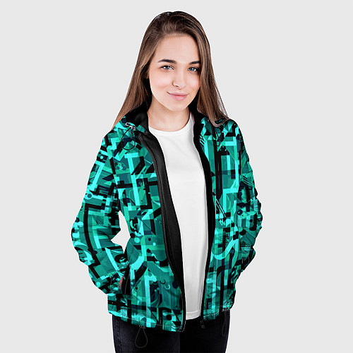 Женская куртка Неоновый голубой объёмный эффект / 3D-Черный – фото 3