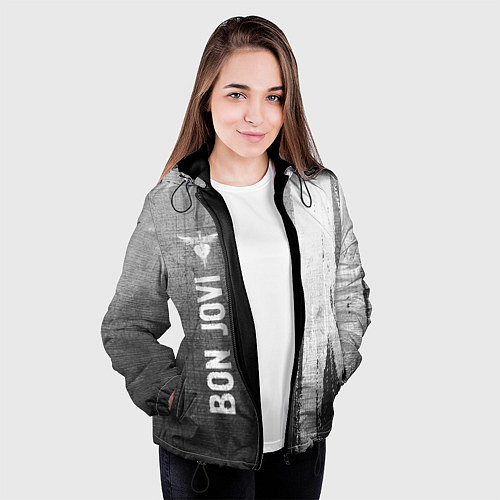 Женская куртка Bon Jovi - grey gradient по-вертикали / 3D-Черный – фото 3