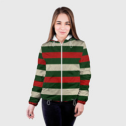 Куртка с капюшоном женская Цветные лини текстура ткани, цвет: 3D-белый — фото 2