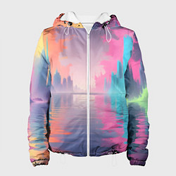 Куртка с капюшоном женская Город в розовом тумане, цвет: 3D-белый