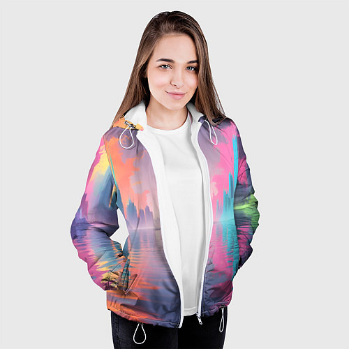 Женская куртка Город в розовом тумане / 3D-Белый – фото 3