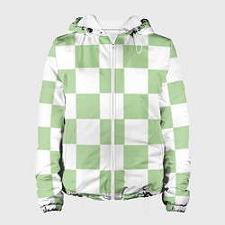 Куртка с капюшоном женская Квадраты зелёные, цвет: 3D-белый