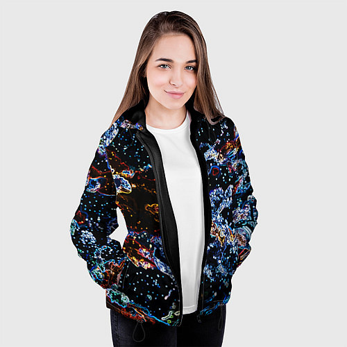Женская куртка Звёздно-кислотная абстракция / 3D-Черный – фото 3