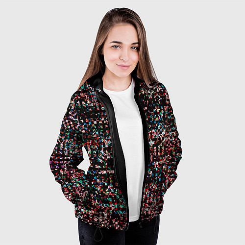 Женская куртка Тёмный чёрно-красный мелкий квадрат / 3D-Черный – фото 3