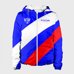 Куртка с капюшоном женская Россия с гербом и цветами флага, цвет: 3D-белый