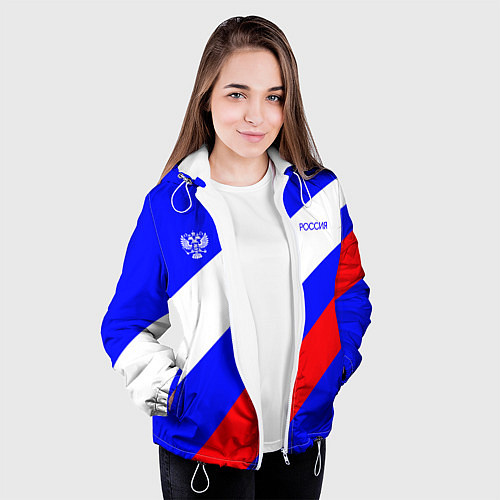 Женская куртка Россия с гербом и цветами флага / 3D-Белый – фото 3