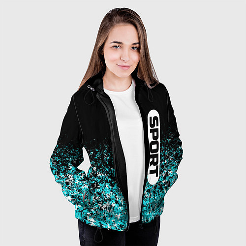 Женская куртка Sport чёрно-голубой пятнистый / 3D-Черный – фото 3