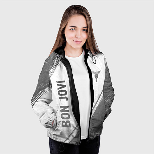Женская куртка Bon Jovi - white gradient вертикально / 3D-Черный – фото 3