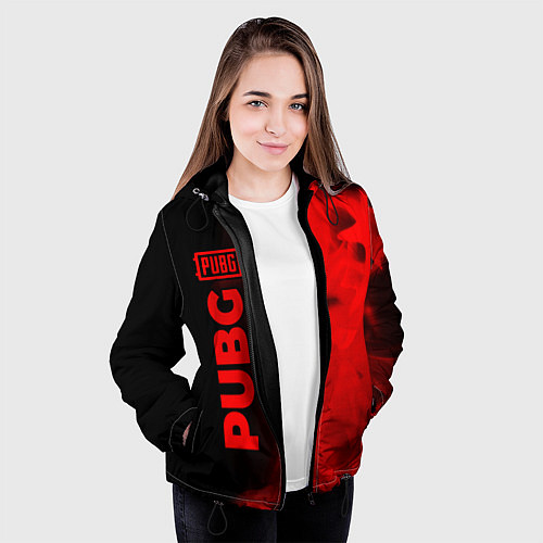 Женская куртка PUBG - red gradient по-вертикали / 3D-Черный – фото 3