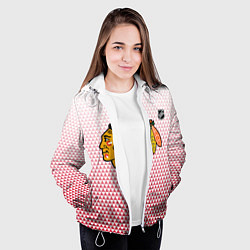 Куртка с капюшоном женская Чикаго Блэкхокс - красные треугольники с градиенто, цвет: 3D-белый — фото 2