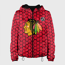 Куртка с капюшоном женская Чикаго Блэкхокс - красные соты, цвет: 3D-черный