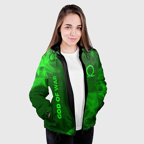 Женская куртка God of War - green gradient вертикально / 3D-Черный – фото 3