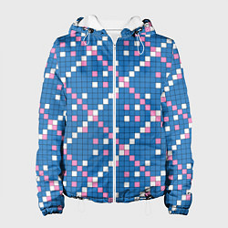 Куртка с капюшоном женская Синяя розовая с белым плитка, цвет: 3D-белый