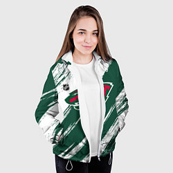 Куртка с капюшоном женская Миннесота Уайлд - зеленый и белый, цвет: 3D-белый — фото 2