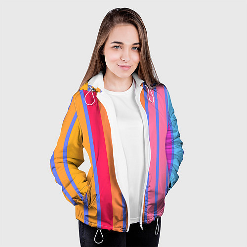 Женская куртка Теплые цветные полосы / 3D-Белый – фото 3