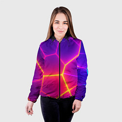 Куртка с капюшоном женская Синие плиты с фиолетовым свечением, цвет: 3D-черный — фото 2