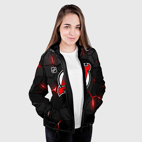 Женская куртка Нью Джерси Девилз - плиты с подсветкой / 3D-Черный – фото 3