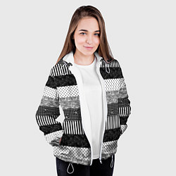 Куртка с капюшоном женская Черно белый полосатый узор из лоскутов, цвет: 3D-белый — фото 2