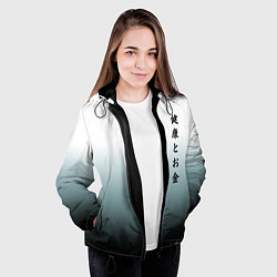 Куртка с капюшоном женская Градиент с надписью на японском - здоровье и деньг, цвет: 3D-черный — фото 2