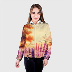 Куртка с капюшоном женская Поле цветочное, цвет: 3D-белый — фото 2