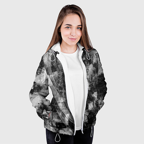 Женская куртка Абстракция - white scraps of fabric on dark / 3D-Белый – фото 3